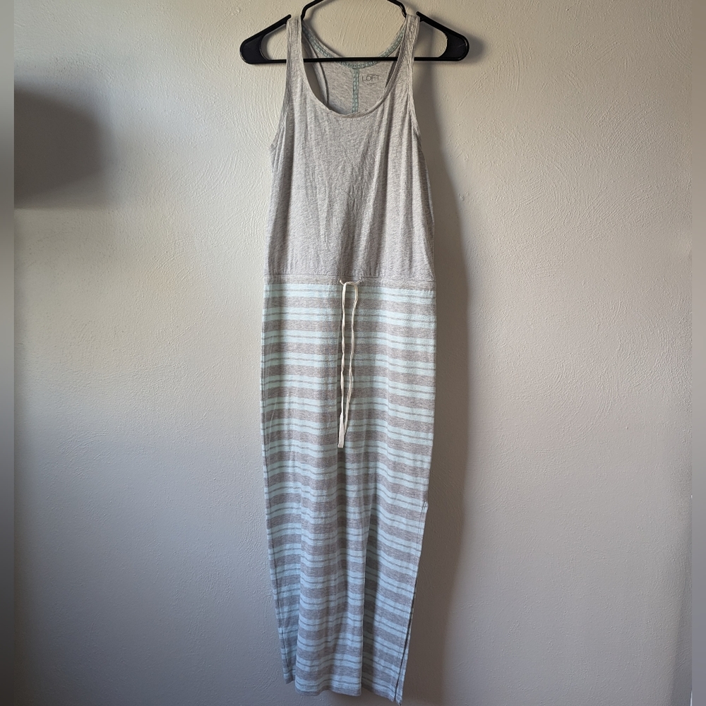 $10 SALE Loft Beach Maxi Dress XSMALL Striped Gray Blue Racerback Slit Summer